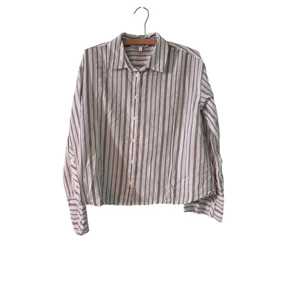 Elizabeth and James Womens Large Wide Cuff Striped Cotton Long Sleeve Shirt - Picture 1 of 3